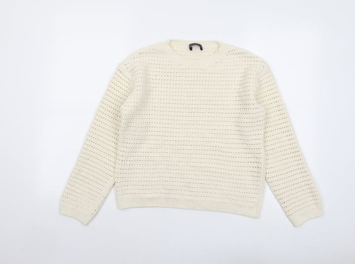 Marks and Spencer Womens Ivory Round Neck Acrylic Pullover Jumper Size S