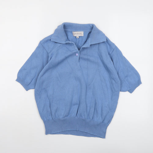 Country Casuals Womens Blue Collared Cotton Pullover Jumper Size M