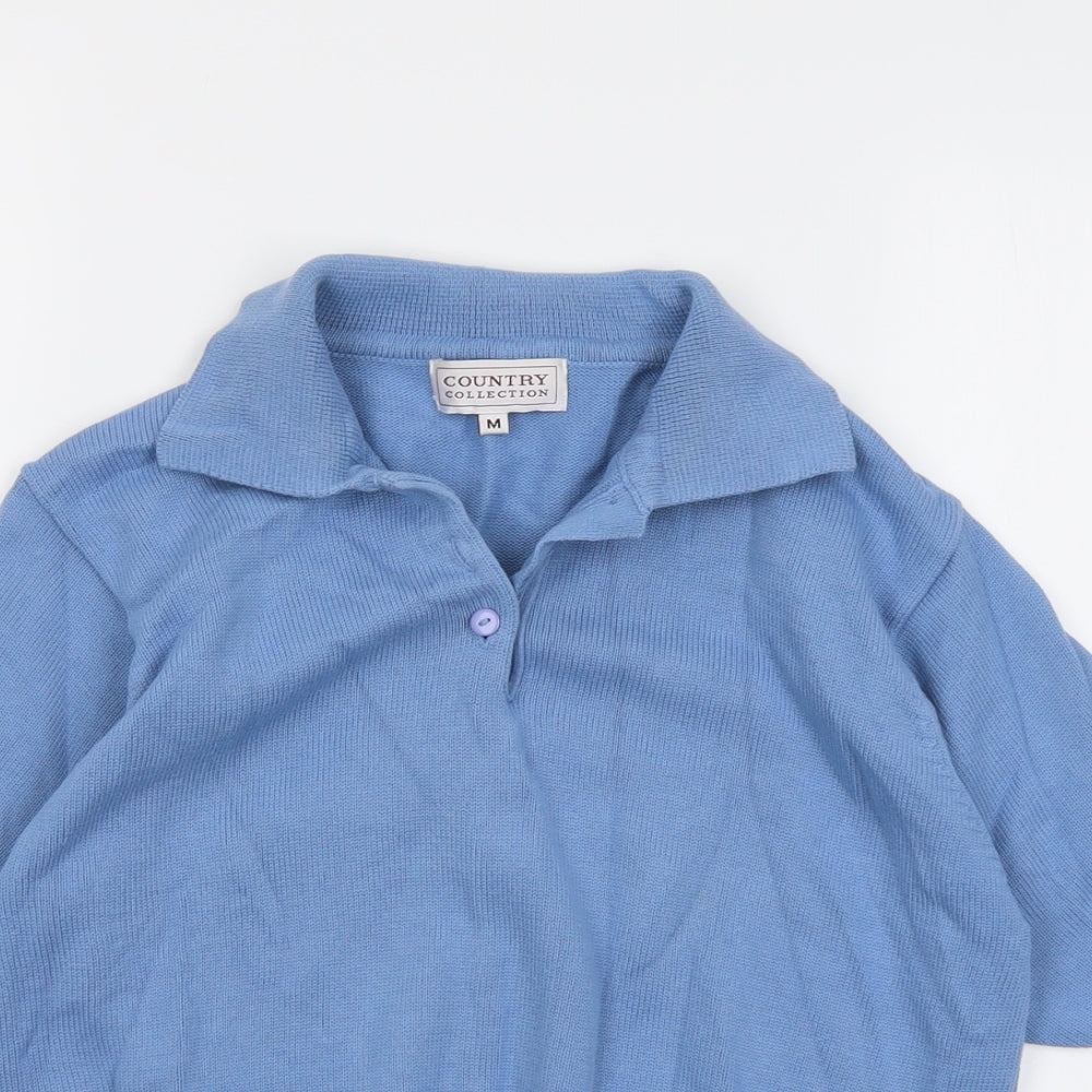 Country Casuals Womens Blue Collared Cotton Pullover Jumper Size M