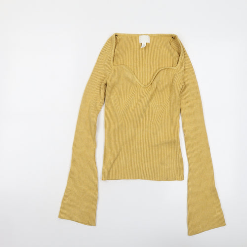 H&M Womens Yellow Scoop Neck Viscose Pullover Jumper Size M