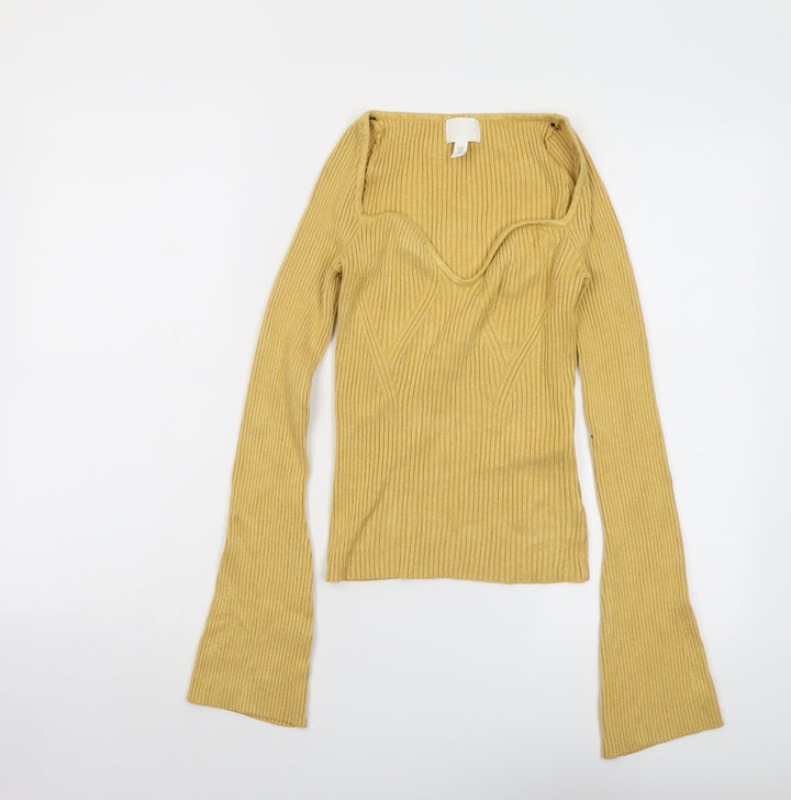 H&M Womens Yellow Scoop Neck Viscose Pullover Jumper Size M