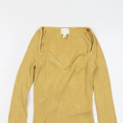 H&M Womens Yellow Scoop Neck Viscose Pullover Jumper Size M