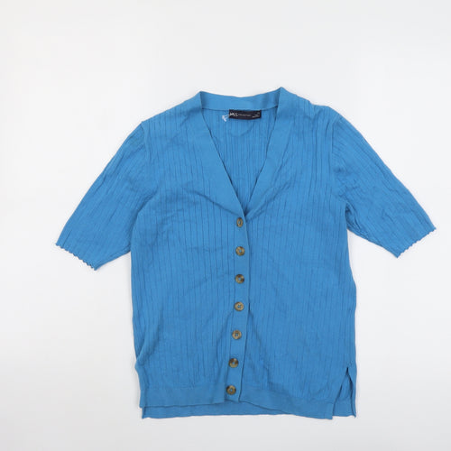Marks and Spencer Womens Blue V-Neck Acrylic Cardigan Jumper Size XS