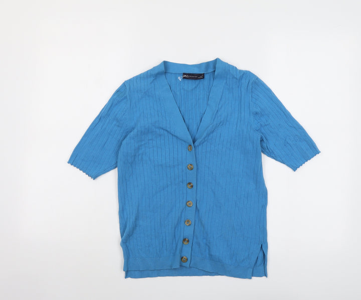 Marks and Spencer Womens Blue V-Neck Acrylic Cardigan Jumper Size XS