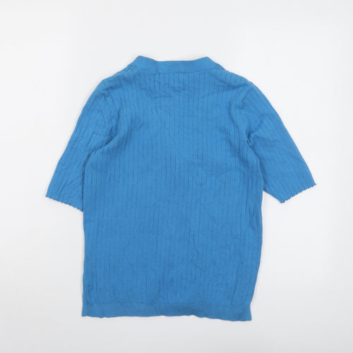 Marks and Spencer Womens Blue V-Neck Acrylic Cardigan Jumper Size XS
