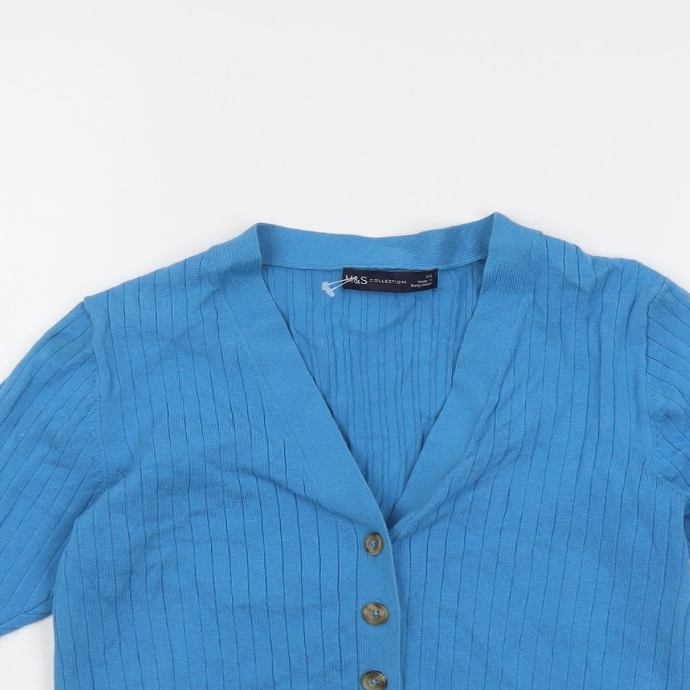Marks and Spencer Womens Blue V-Neck Acrylic Cardigan Jumper Size XS