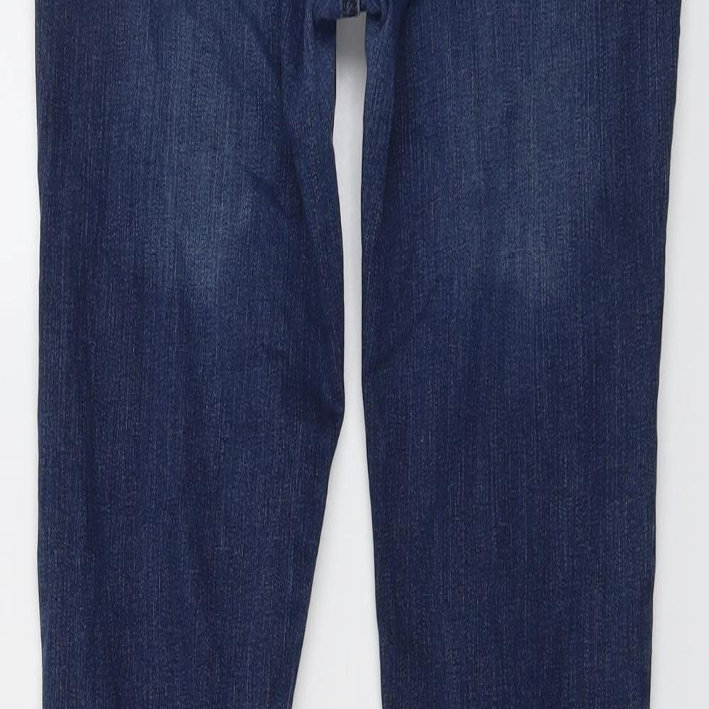 Fat Face Womens Blue Cotton Straight Jeans Size 12 L28 in Regular Button