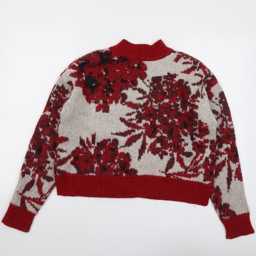 Autograph Womens Red Round Neck Floral Acrylic Pullover Jumper Size 12