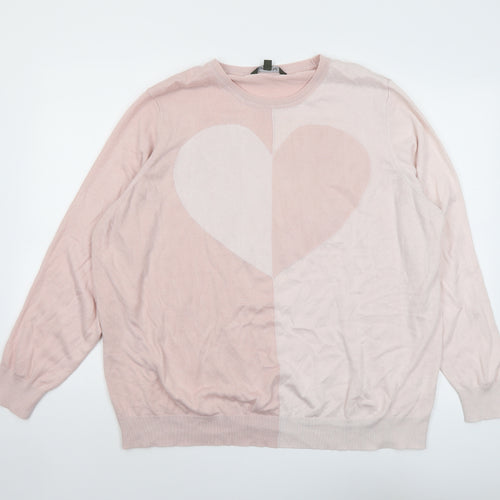 Bonmarché Womens Pink Round Neck Acrylic Pullover Jumper Size 24 - Heart