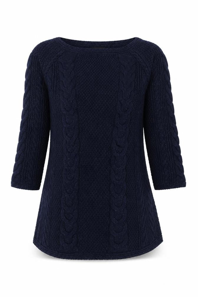 Front view of Next women’s blue boat neck cotton jumper, size UK 8