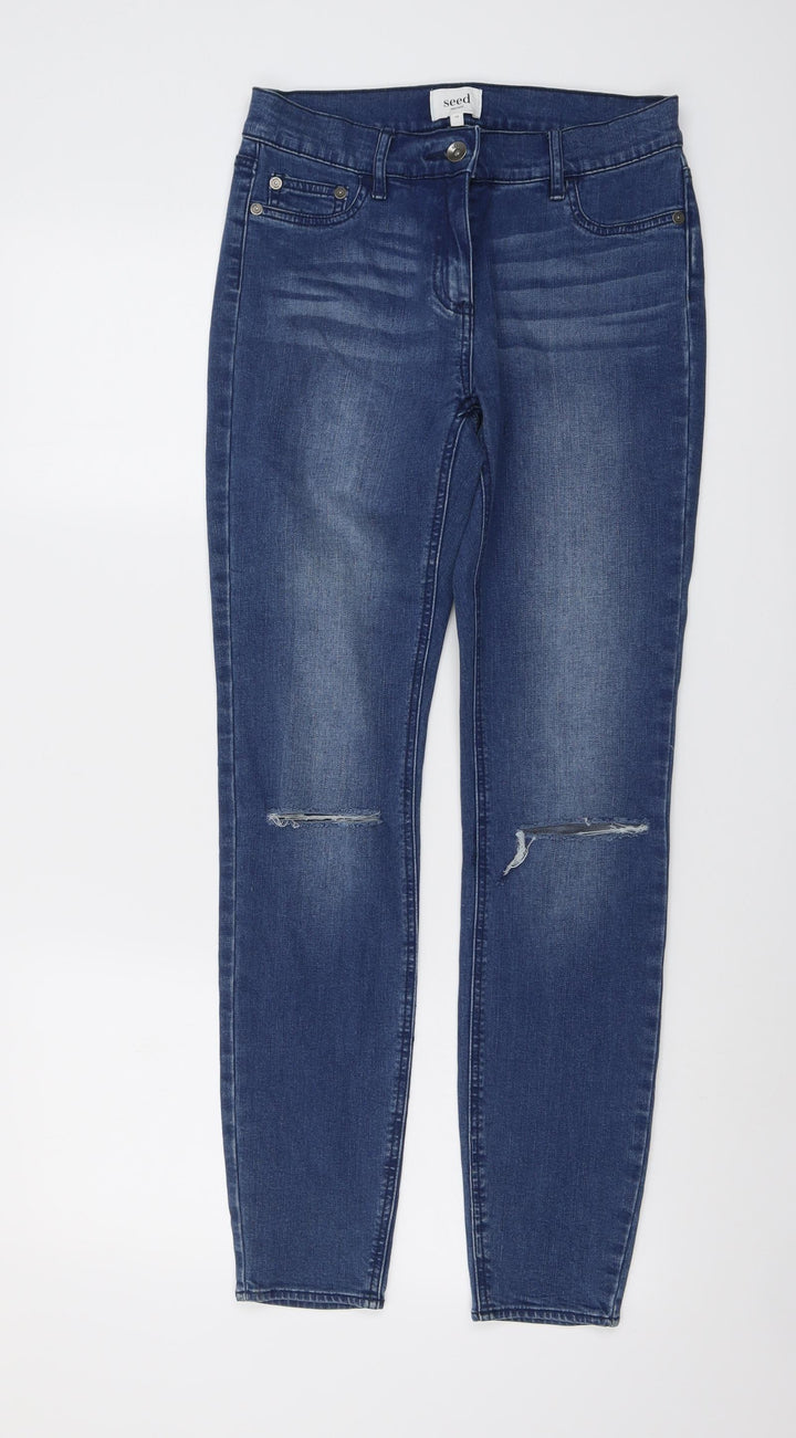 Seed Womens Blue Cotton Skinny Jeans Size 10 L29 in Regular Button