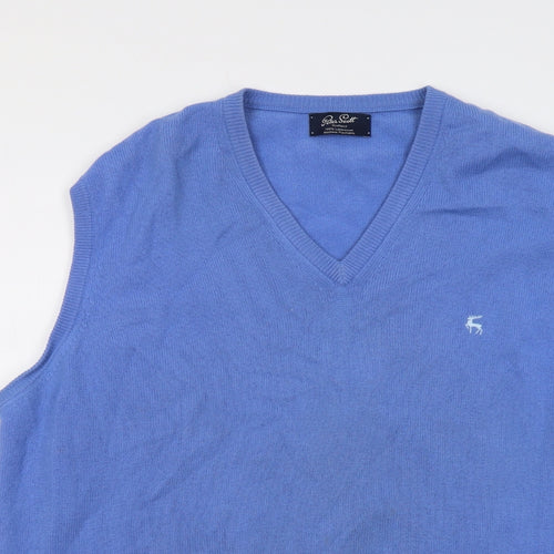 Peter Storm Mens Blue V-Neck Wool Pullover Jumper Size 2XL Sleeveless