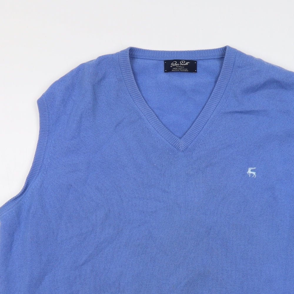 Peter Storm Mens Blue V-Neck Wool Pullover Jumper Size 2XL Sleeveless