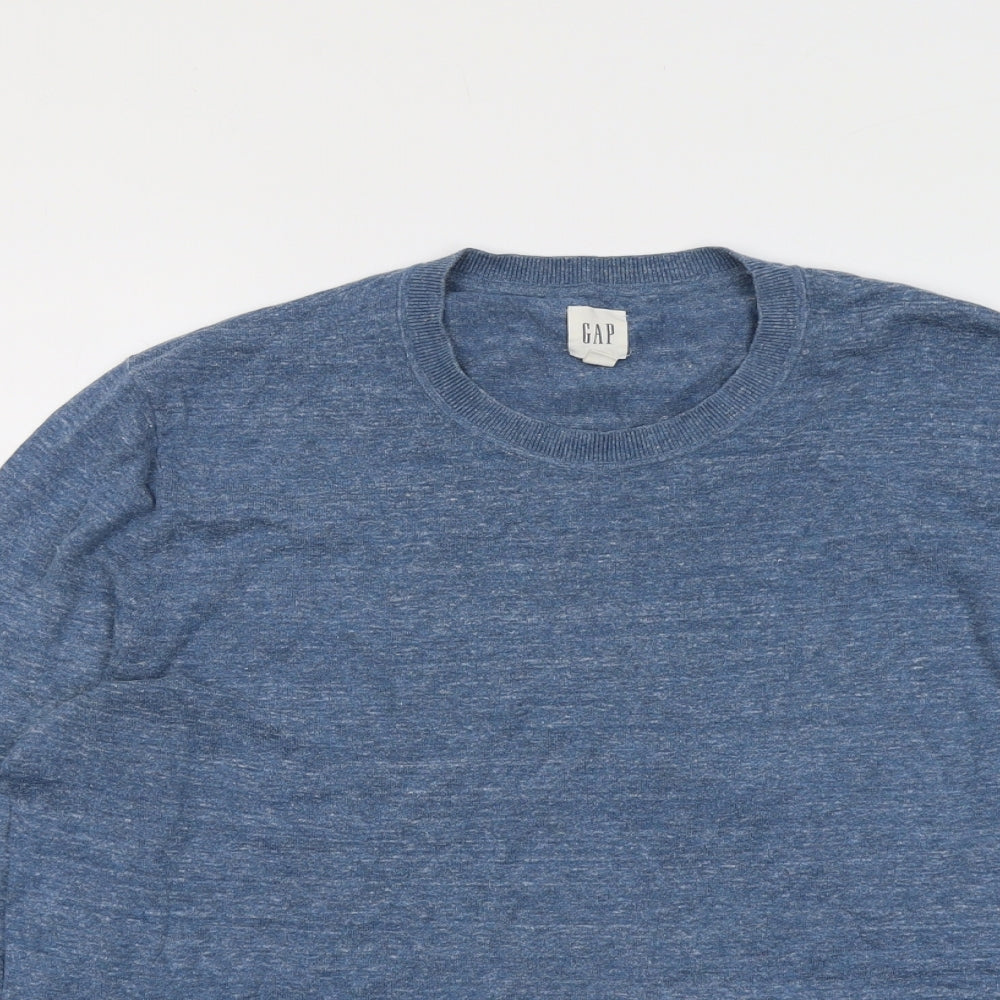 Gap Mens Blue Round Neck Cotton Pullover Jumper Size L Long Sleeve
