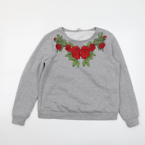 Red Herring Womens Grey Polyester Pullover Sweatshirt Size 14 Pullover - Flower detail