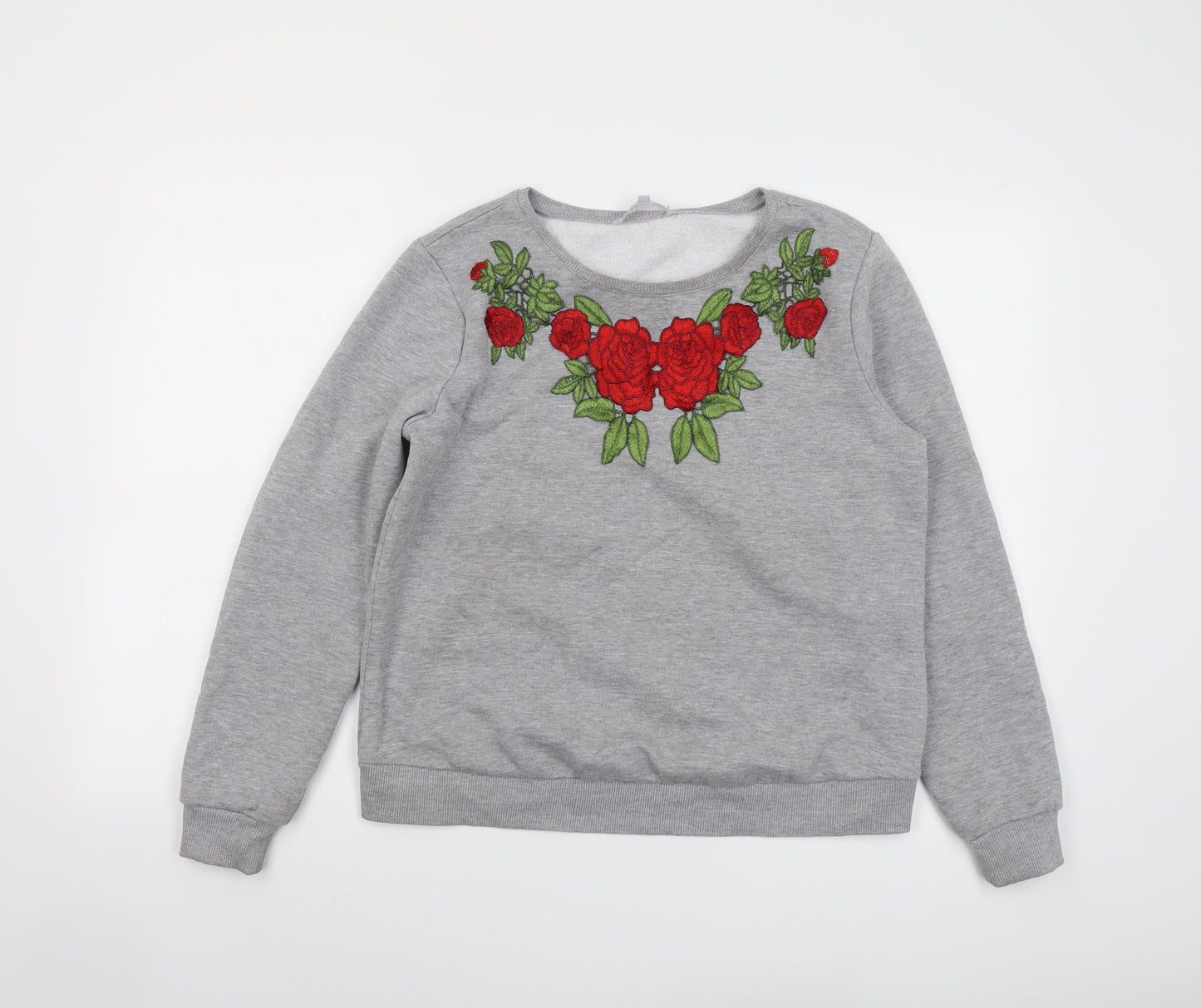 Red Herring Womens Grey Polyester Pullover Sweatshirt Size 14 Pullover - Flower detail