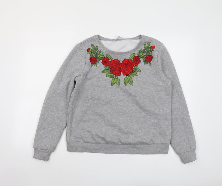 Red Herring Womens Grey Polyester Pullover Sweatshirt Size 14 Pullover - Flower detail