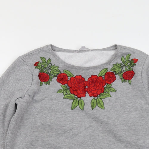 Red Herring Womens Grey Polyester Pullover Sweatshirt Size 14 Pullover - Flower detail