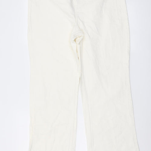 NEXT Womens Ivory Cotton Bootcut Jeans Size 14 L30 in Regular Button