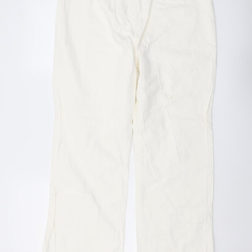 NEXT Womens Ivory Cotton Bootcut Jeans Size 14 L30 in Regular Button
