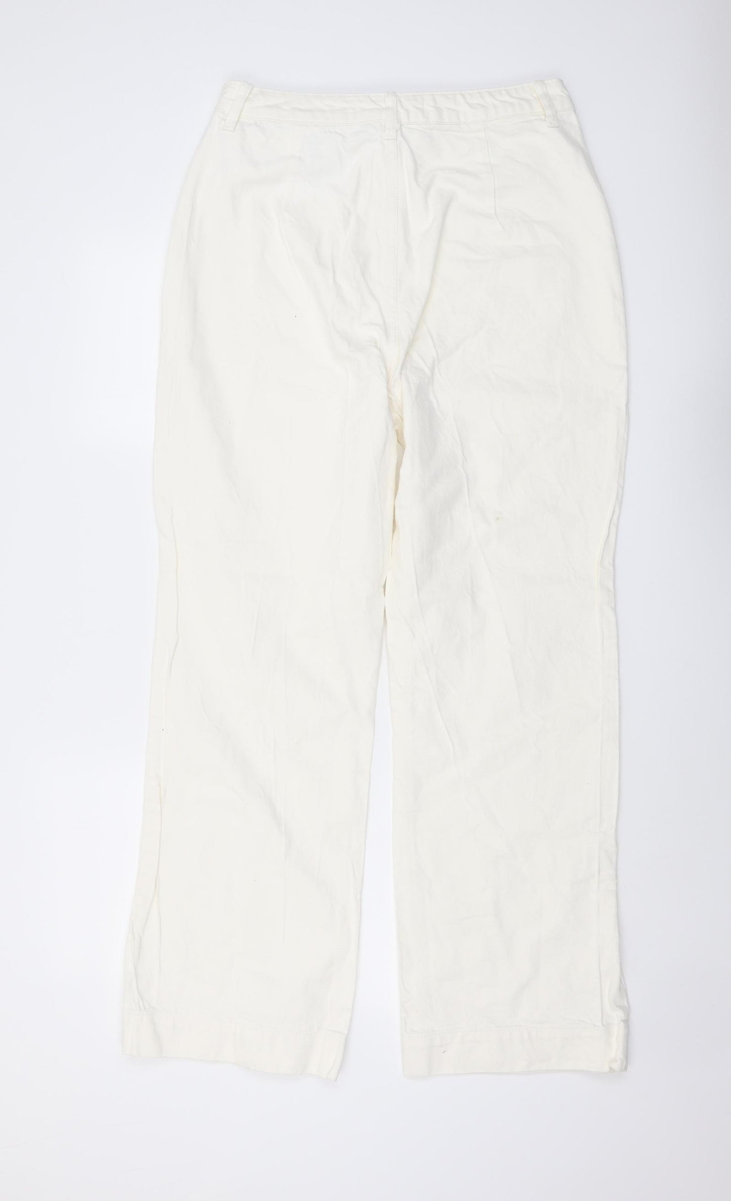 NEXT Womens Ivory Cotton Bootcut Jeans Size 14 L30 in Regular Button