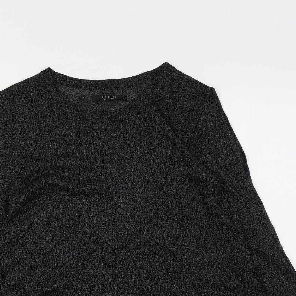 Mohito Womens Black Polyester Basic T-Shirt Size XS Round Neck