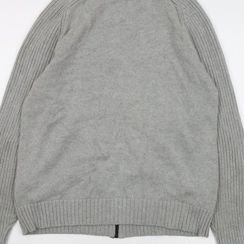 Bench Mens Grey High Neck Cotton Full Zip Jumper Size L Long Sleeve
