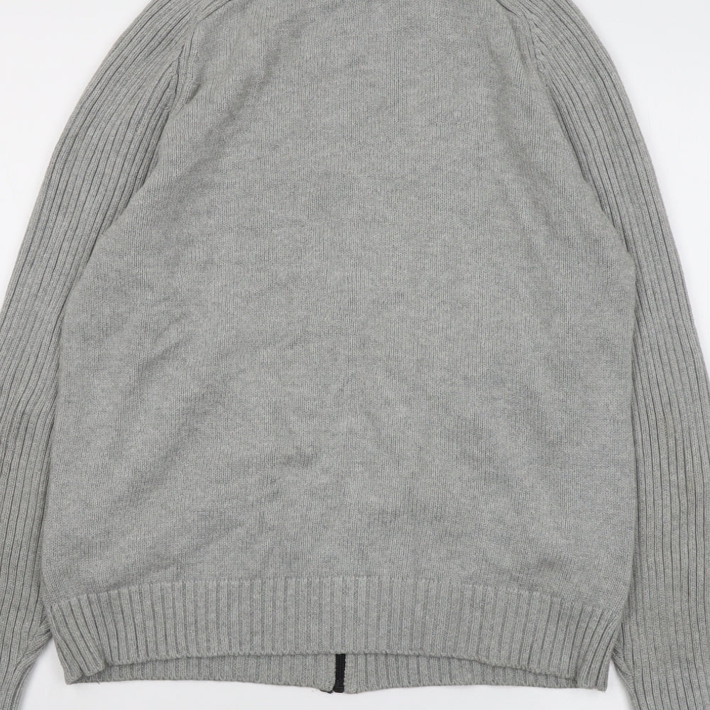 Bench Mens Grey High Neck Cotton Full Zip Jumper Size L Long Sleeve
