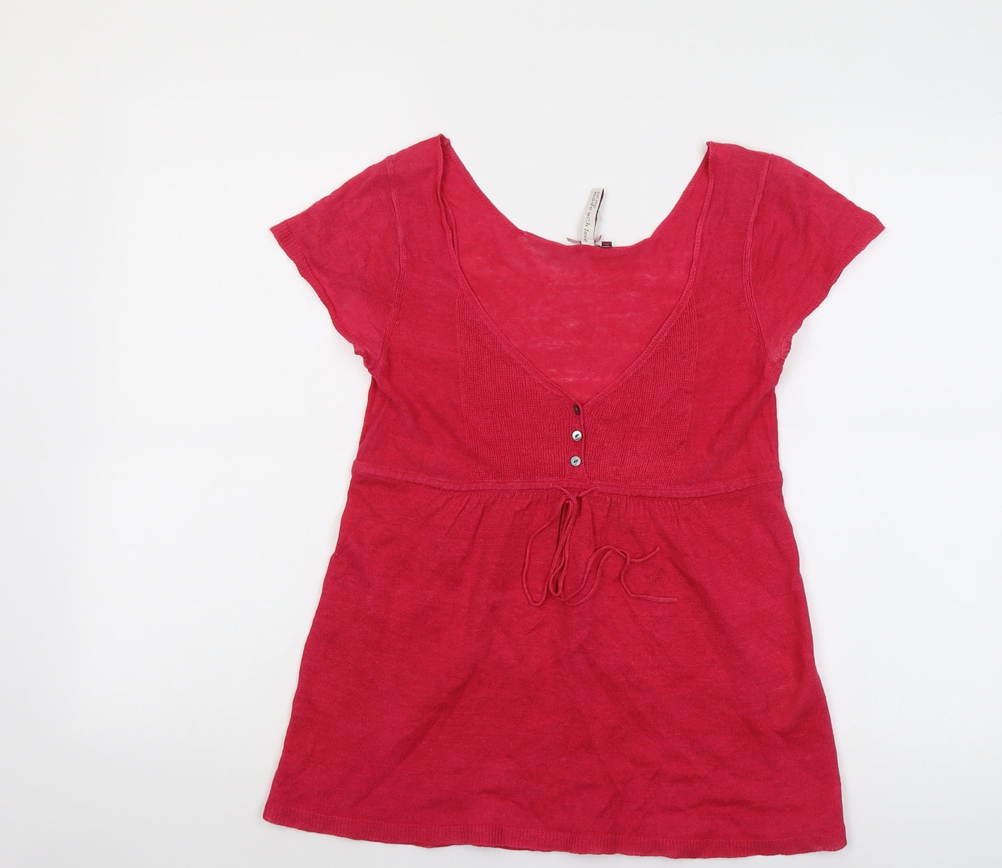 White Stuff Womens Pink Linen Basic T-Shirt Size 12 V-Neck