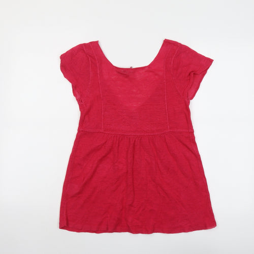 White Stuff Womens Pink Linen Basic T-Shirt Size 12 V-Neck