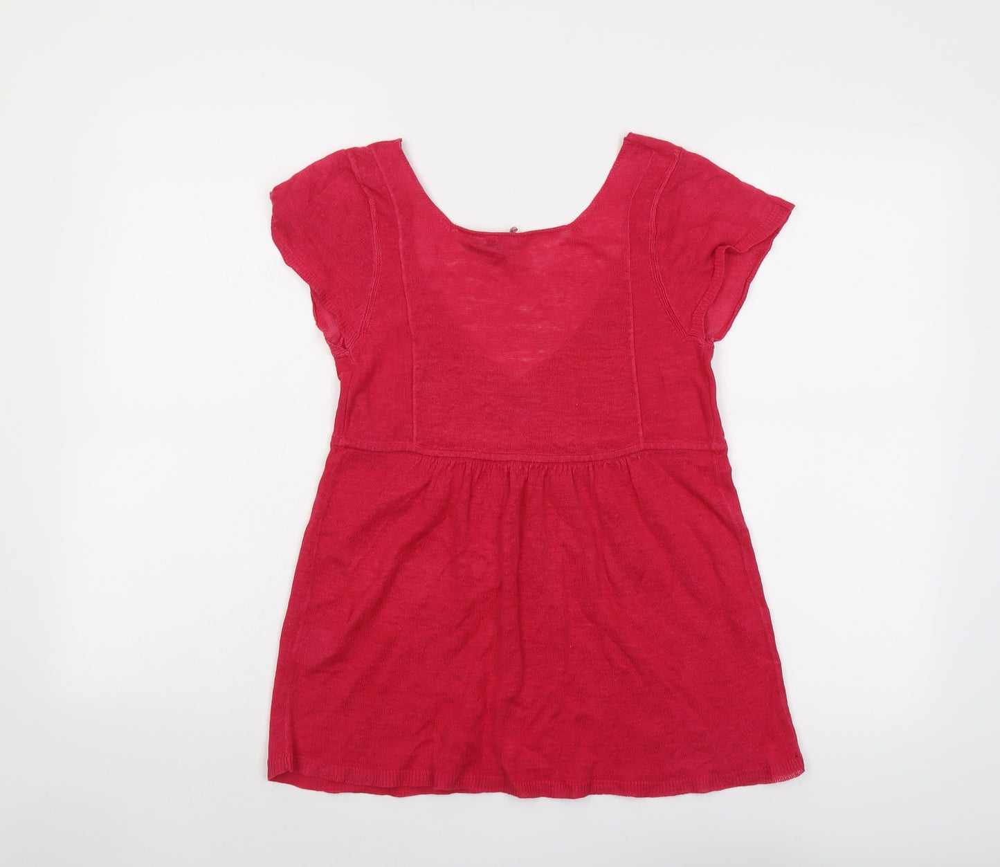 White Stuff Womens Pink Linen Basic T-Shirt Size 12 V-Neck