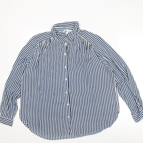 H&M Womens Blue Striped Polyester Basic Button-Up Size 18 Collared