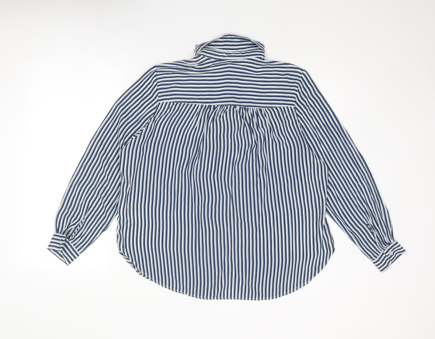 H&M Womens Blue Striped Polyester Basic Button-Up Size 18 Collared