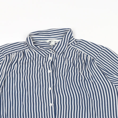 H&M Womens Blue Striped Polyester Basic Button-Up Size 18 Collared