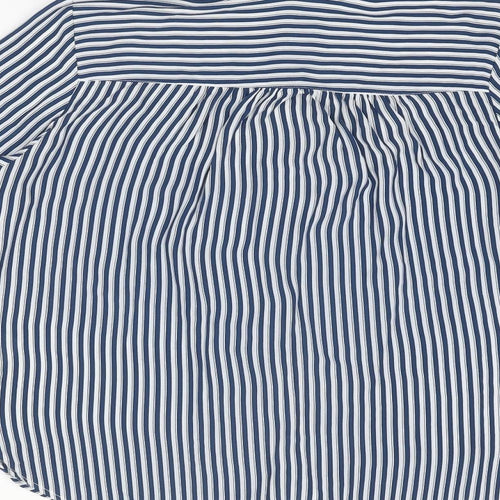 H&M Womens Blue Striped Polyester Basic Button-Up Size 18 Collared