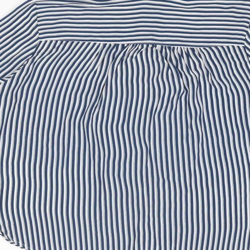H&M Womens Blue Striped Polyester Basic Button-Up Size 18 Collared