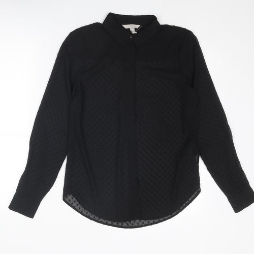 H&M Womens Black Polka Dot Polyester Basic Button-Up Size XS Collared - Textured