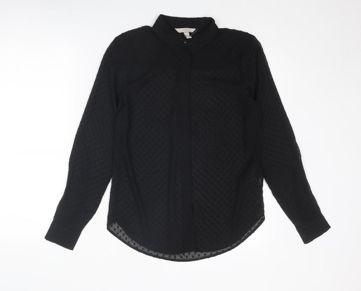 H&M Womens Black Polka Dot Polyester Basic Button-Up Size XS Collared - Textured
