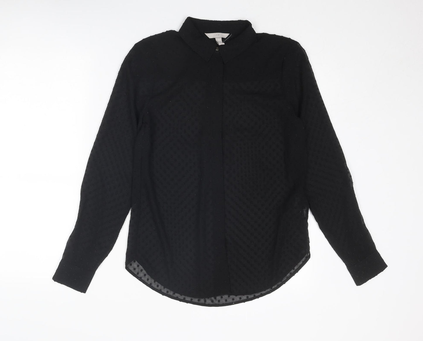 H&M Womens Black Polka Dot Polyester Basic Button-Up Size XS Collared - Textured