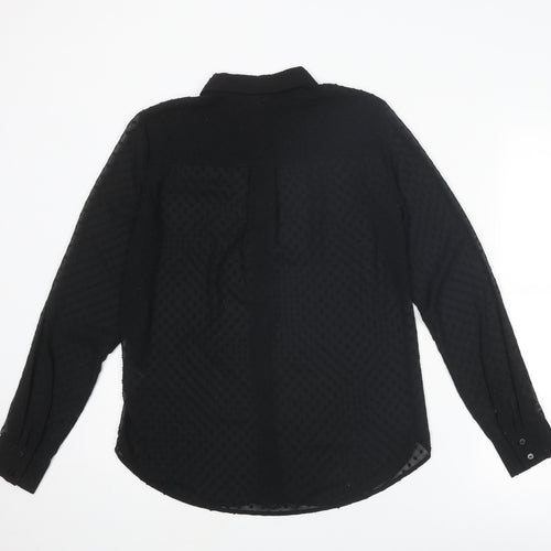 H&M Womens Black Polka Dot Polyester Basic Button-Up Size XS Collared - Textured