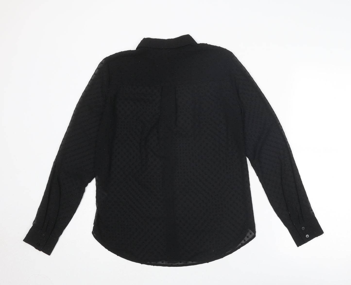 H&M Womens Black Polka Dot Polyester Basic Button-Up Size XS Collared - Textured