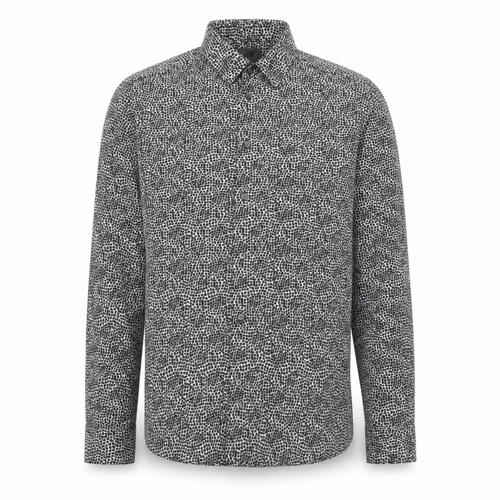 H&M Mens Black Geometric Cotton Button-Up Size M Collared Button