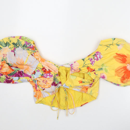 H&M Womens Multicoloured Floral Lyocell Cropped Blouse Size M Off the Shoulder - Puff Sleeve