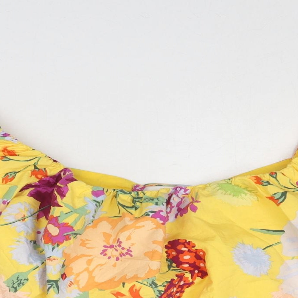 H&M Womens Multicoloured Floral Lyocell Cropped Blouse Size M Off the Shoulder - Puff Sleeve