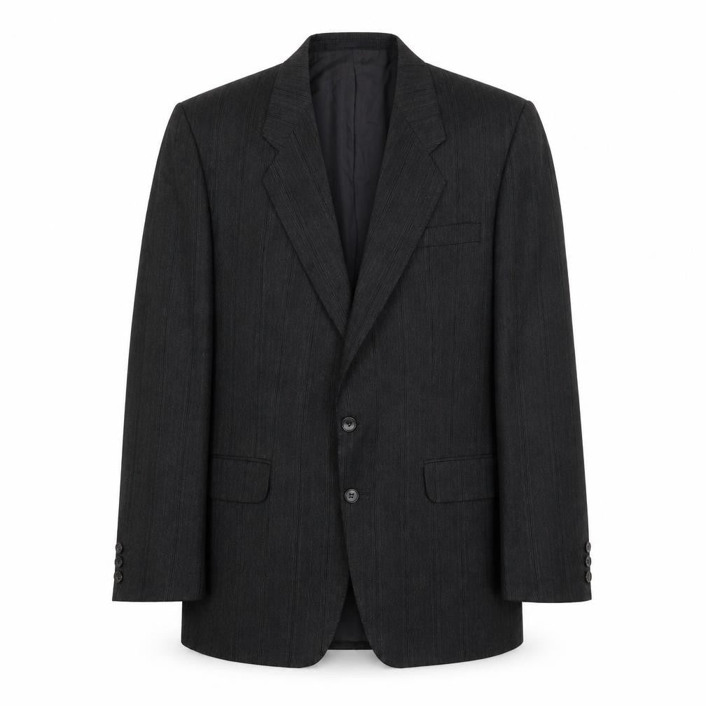 Front view of Leithauser men’s grey striped wool jacket suit jacket, size 42, regular