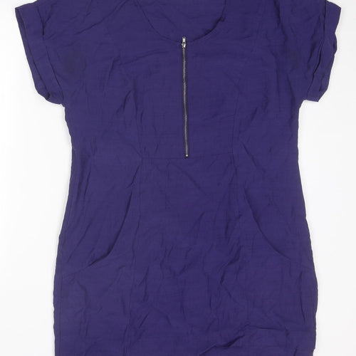 Sandwich Womens Purple Polyester A-Line Size 12 Round Neck Zip