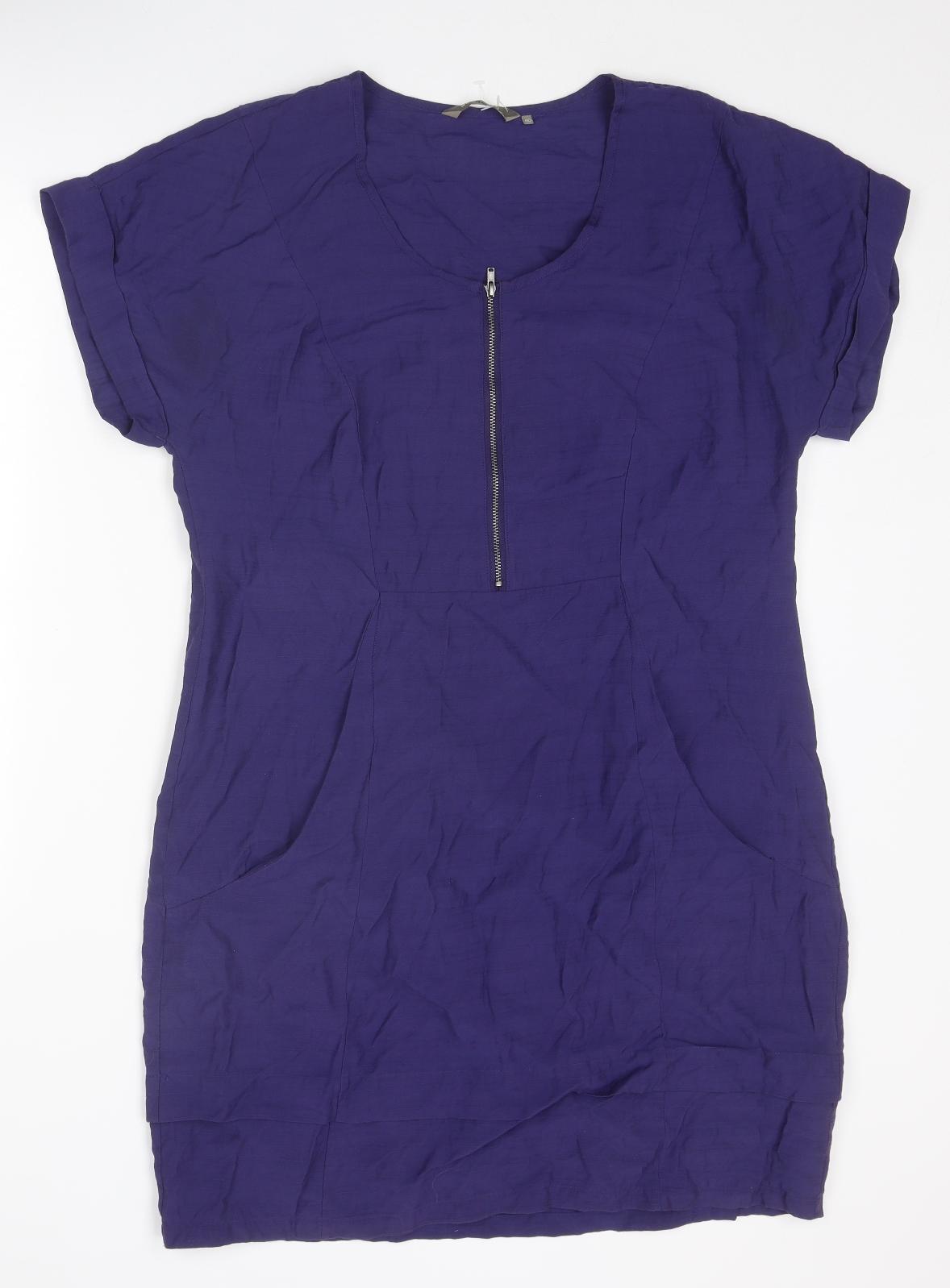 Sandwich Womens Purple Polyester A-Line Size 12 Round Neck Zip