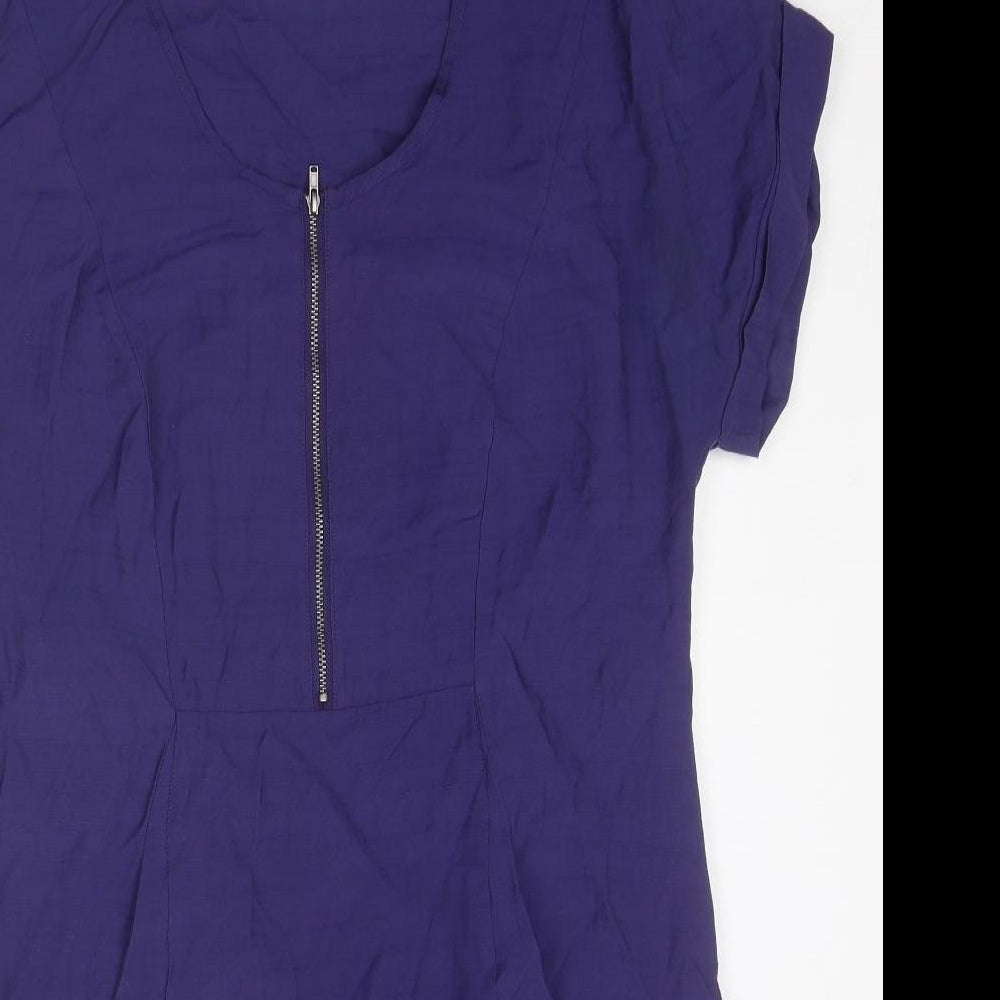 Sandwich Womens Purple Polyester A-Line Size 12 Round Neck Zip