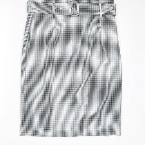 Marks and Spencer Womens Blue Geometric Polyester Straight & Pencil Skirt Size 14 Zip - Houndstooth pattern