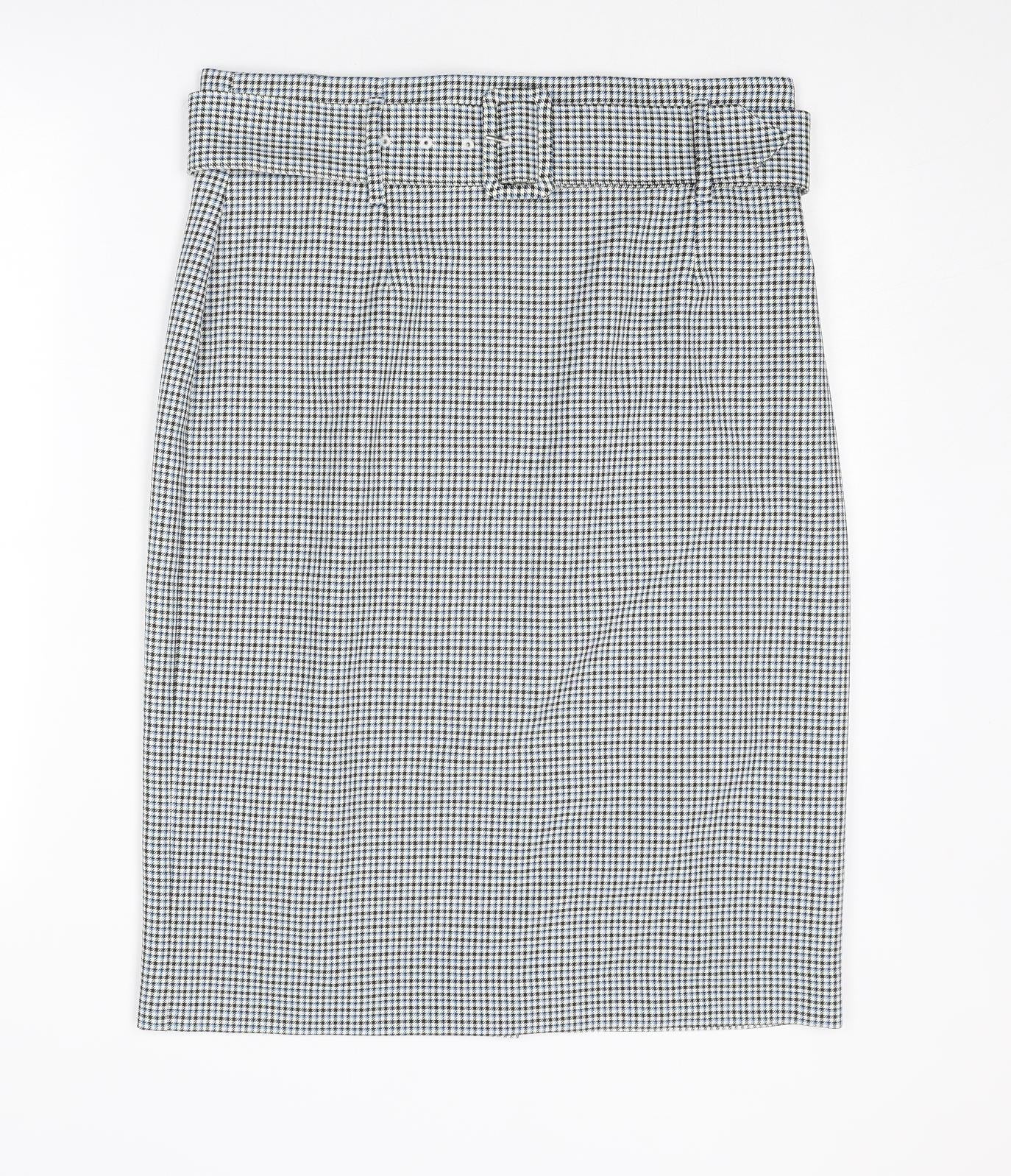 Marks and Spencer Womens Blue Geometric Polyester Straight & Pencil Skirt Size 14 Zip - Houndstooth pattern